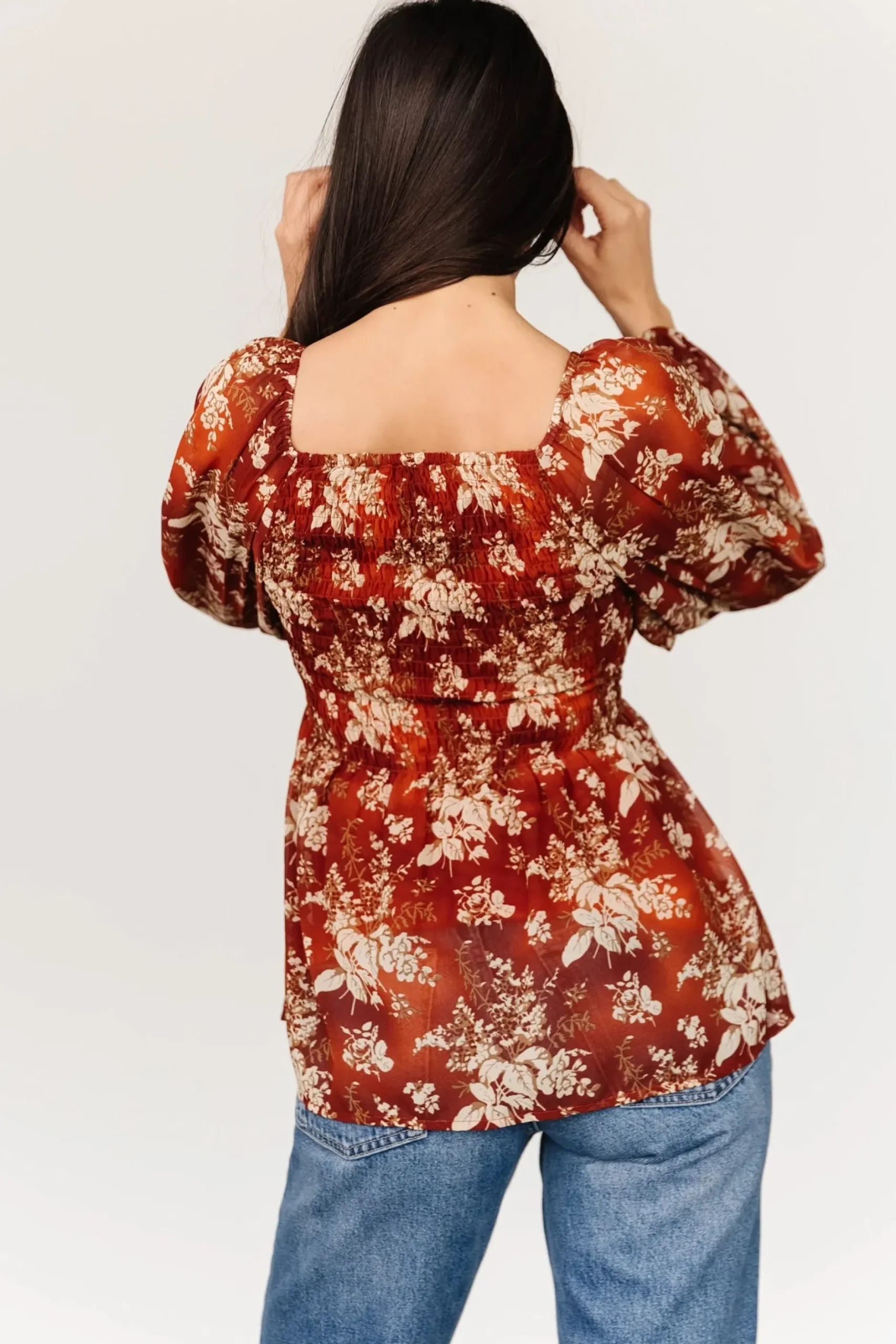 Baltic Born blouses + shirts|Fenna Smocked Top | Rust Floral