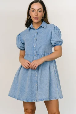 Baltic Born short dresses|EXTENDED SIZING|Fontana Puff Sleeve Short Dress | Denim Blue