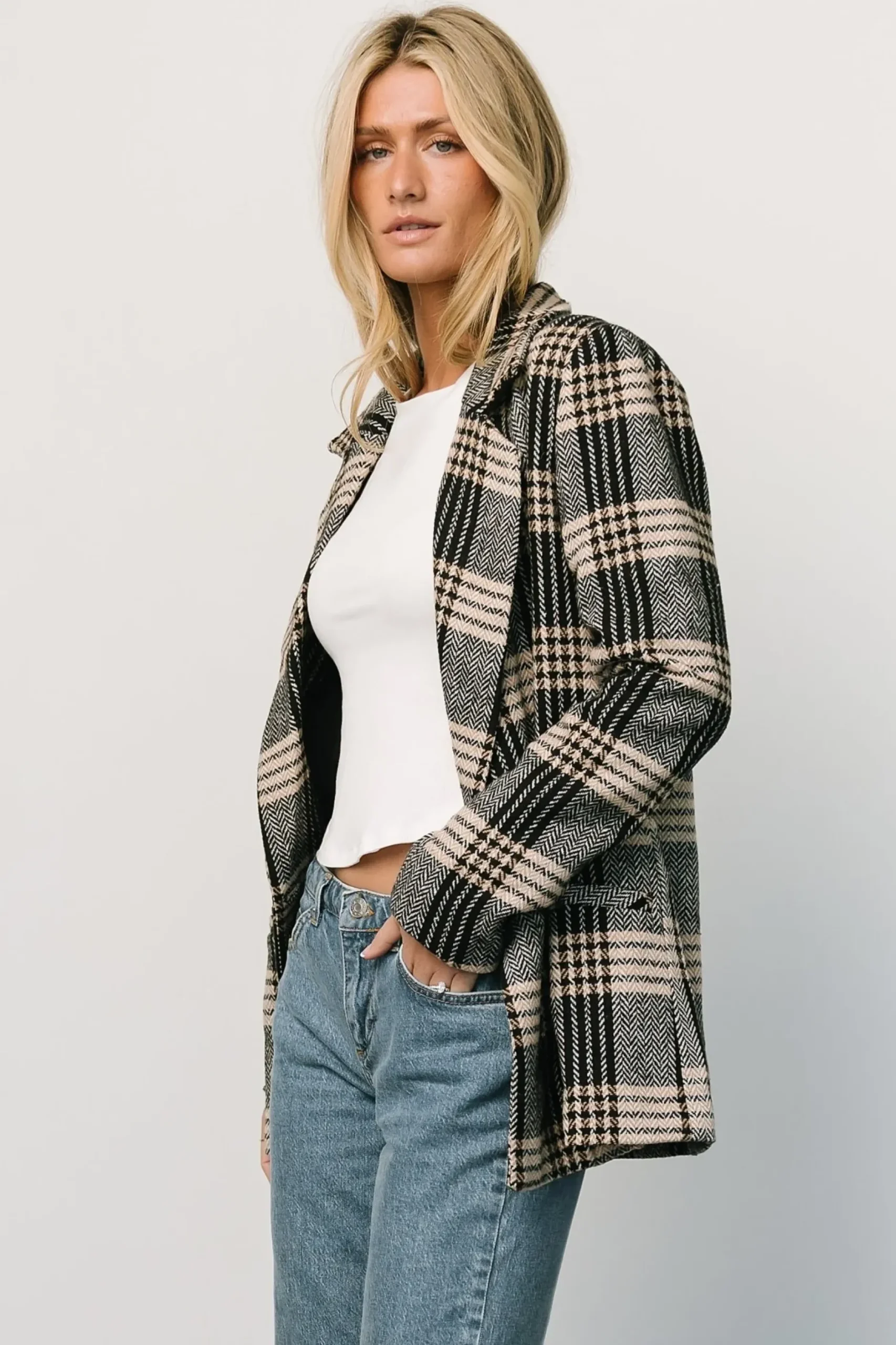 Baltic Born outerwear|Francis Plaid Blazer | Black + Taupe