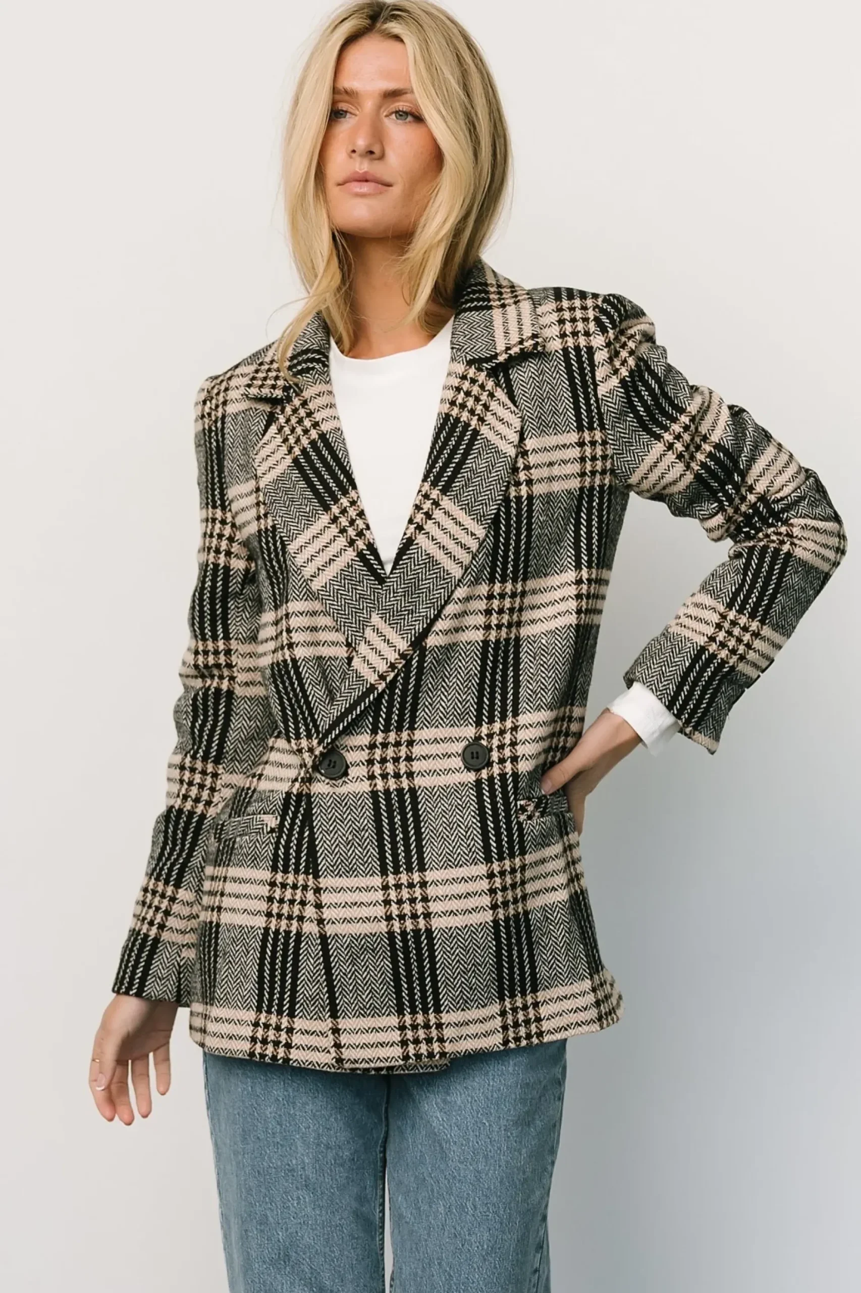 Baltic Born outerwear|Francis Plaid Blazer | Black + Taupe