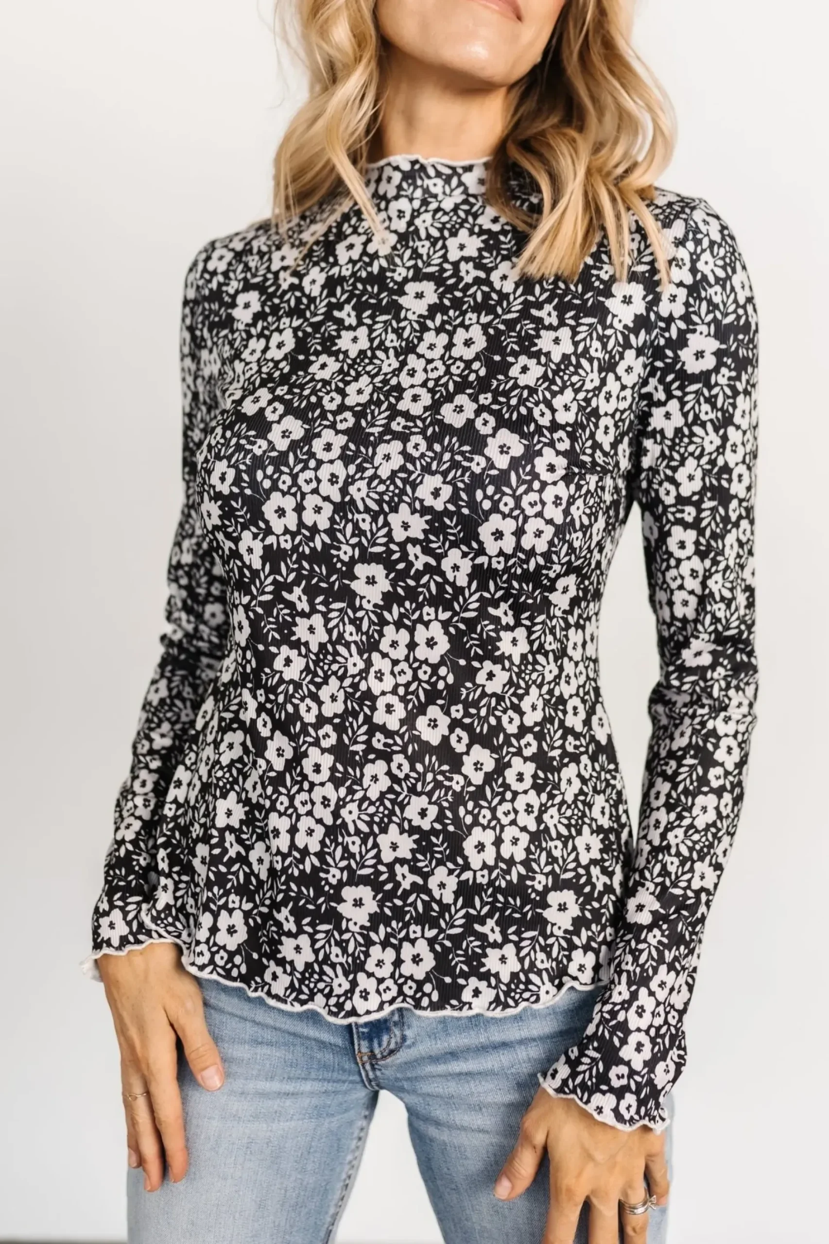 Baltic Born blouses + shirts|Gale Ribbed Top | Black + White