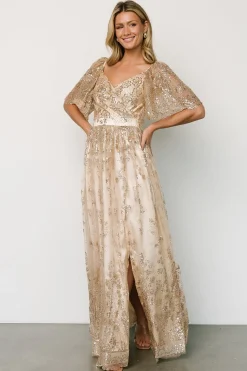 Baltic Born SALE|Genevieve Glitter Maxi Dress | Gold + Nude