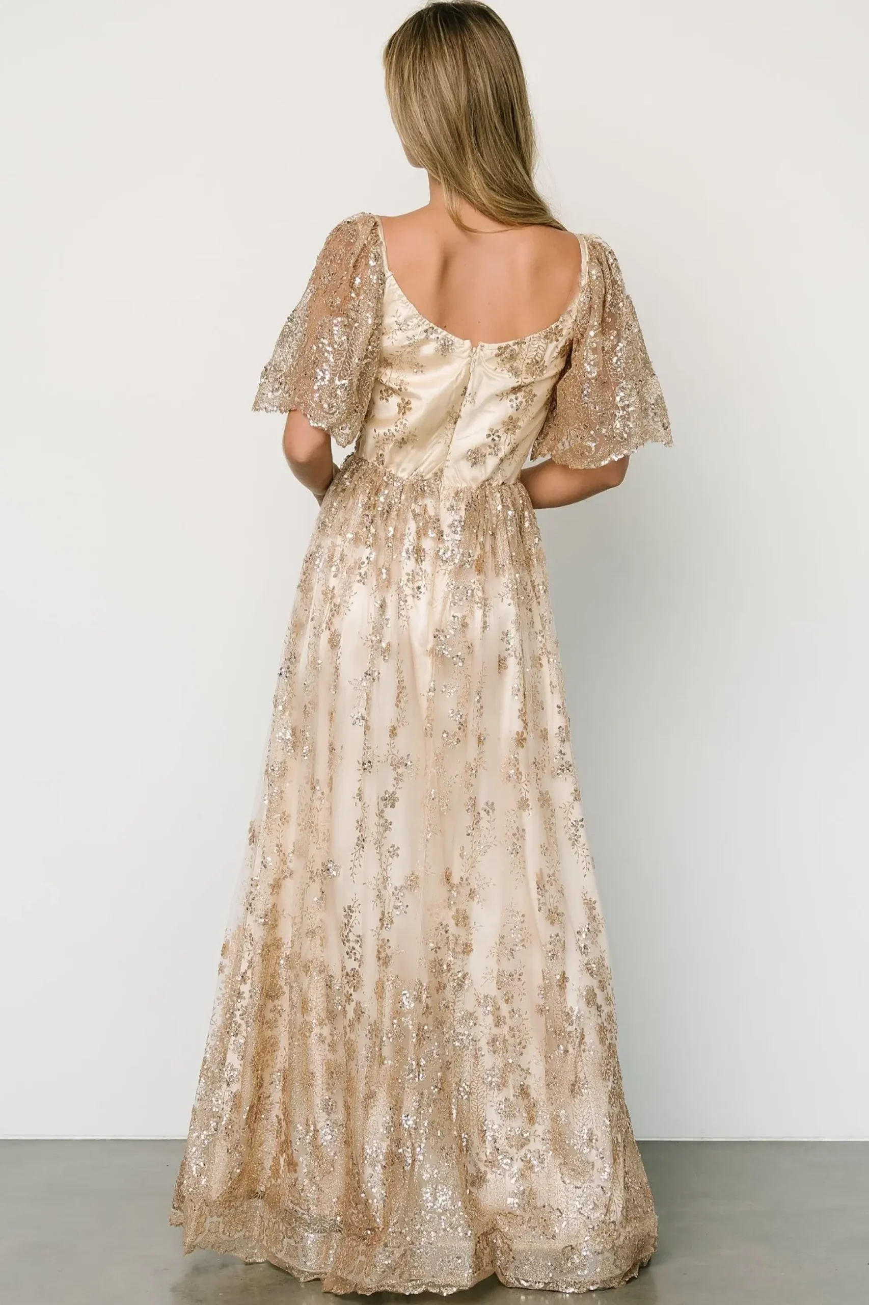 Baltic Born SALE|Genevieve Glitter Maxi Dress | Gold + Nude