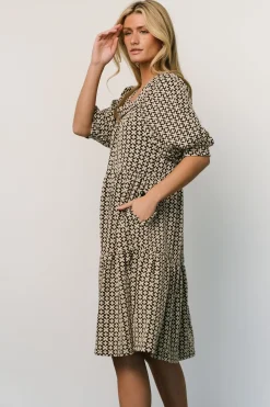 Baltic Born short dresses|Georgia Puff Sleeve Dress | Black + Tan