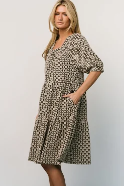 Baltic Born short dresses|Georgia Puff Sleeve Dress | Black + Tan