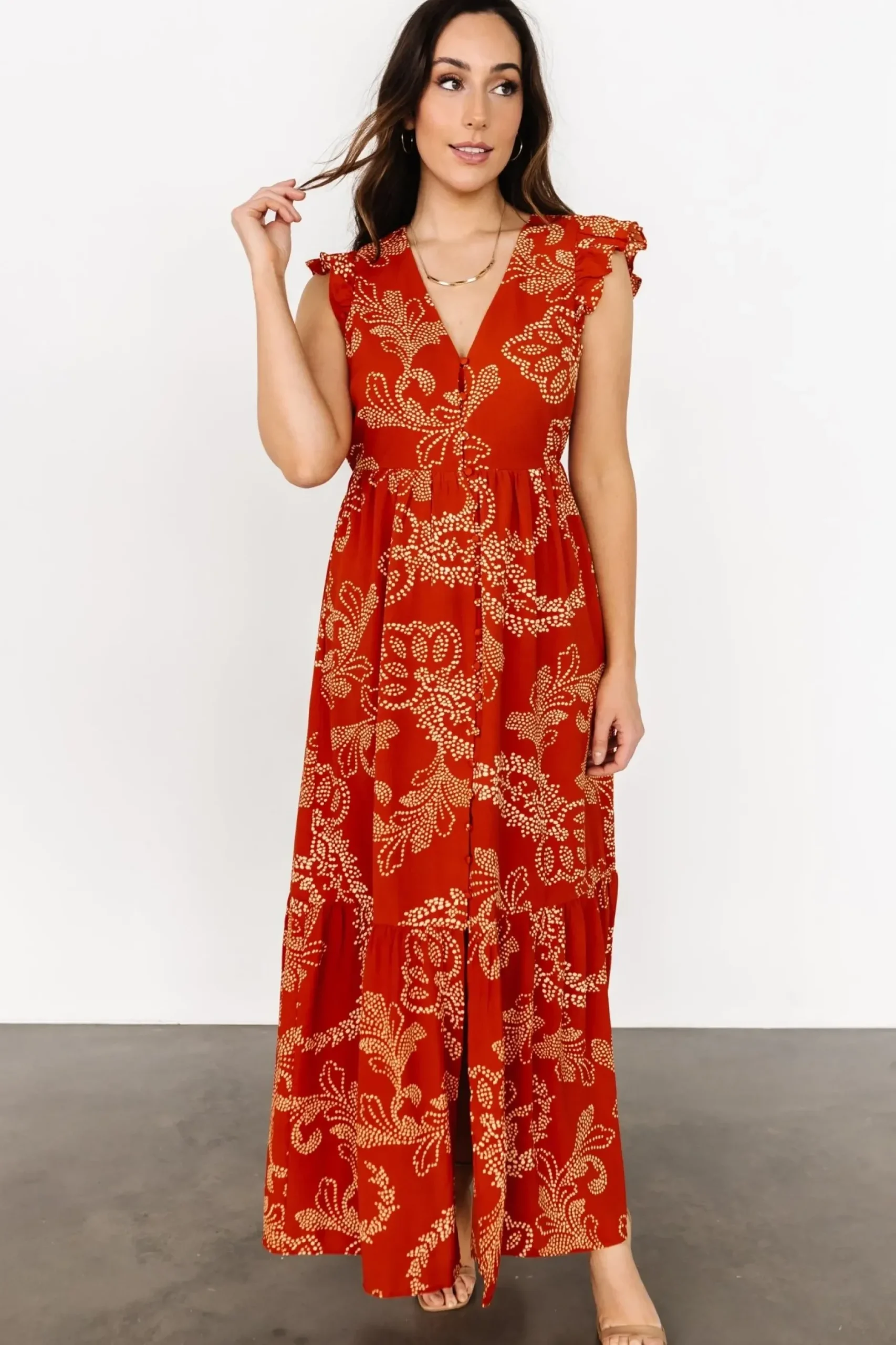 Baltic Born bump friendly|Ginger Button Down Maxi Dress | Rust + Ivory