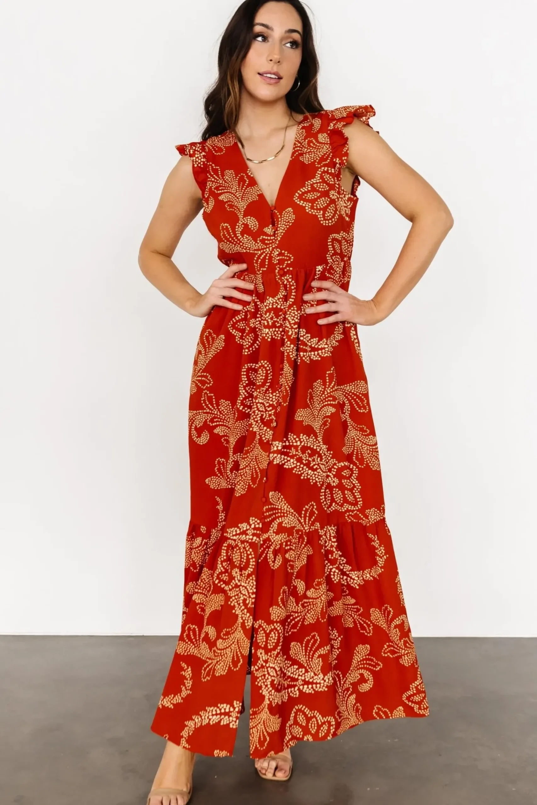 Baltic Born bump friendly|Ginger Button Down Maxi Dress | Rust + Ivory