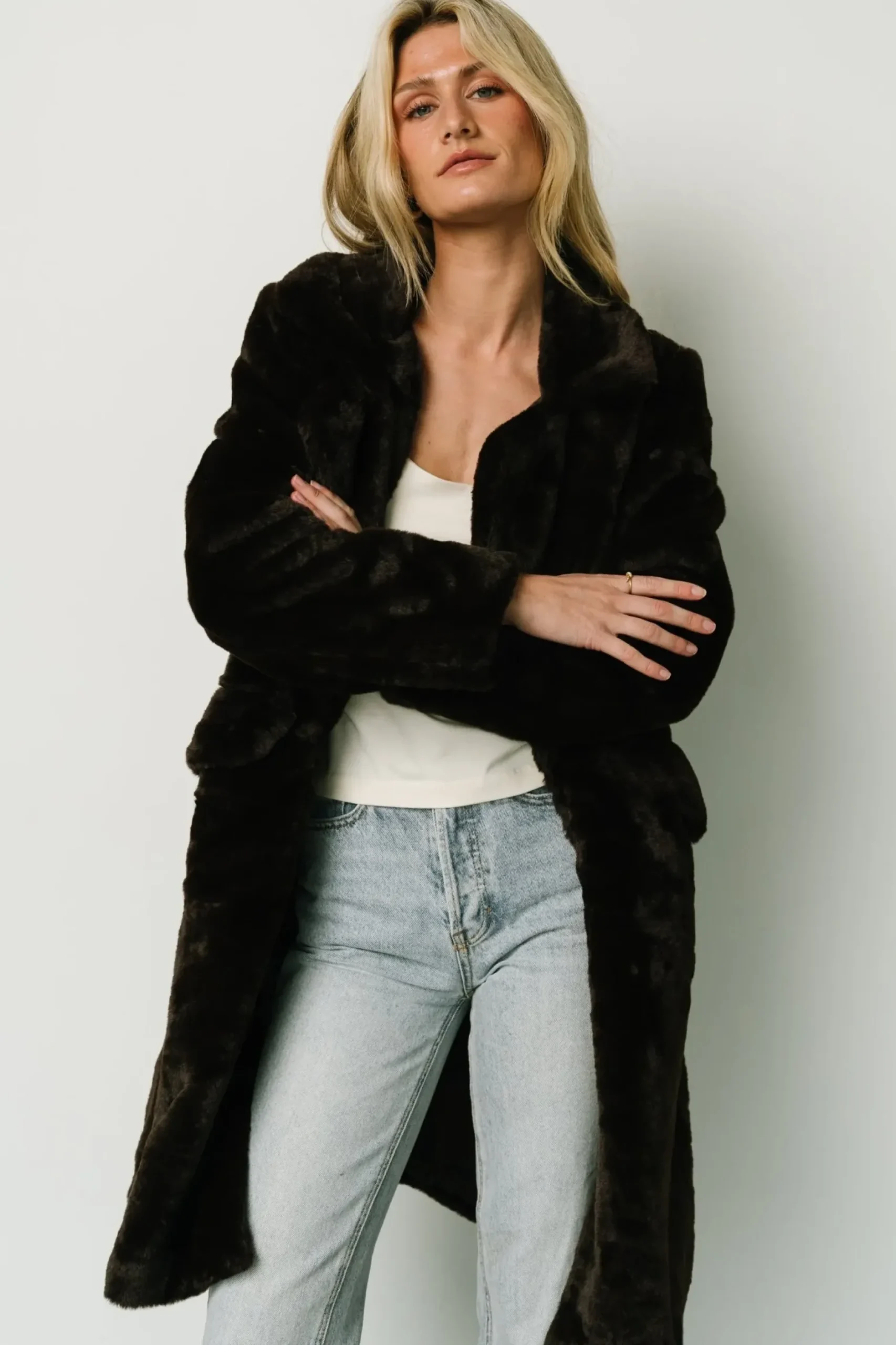 Baltic Born outerwear|Graham Long Faux Fur Coat | Deep Brown