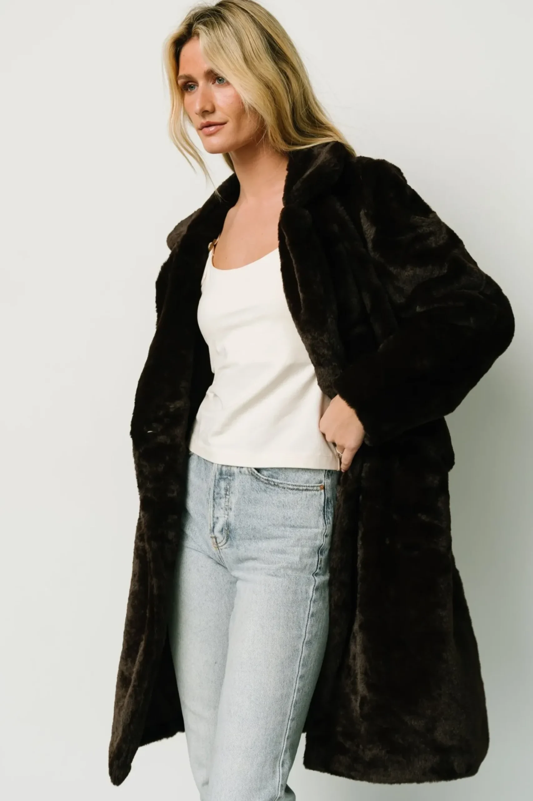 Baltic Born outerwear|Graham Long Faux Fur Coat | Deep Brown
