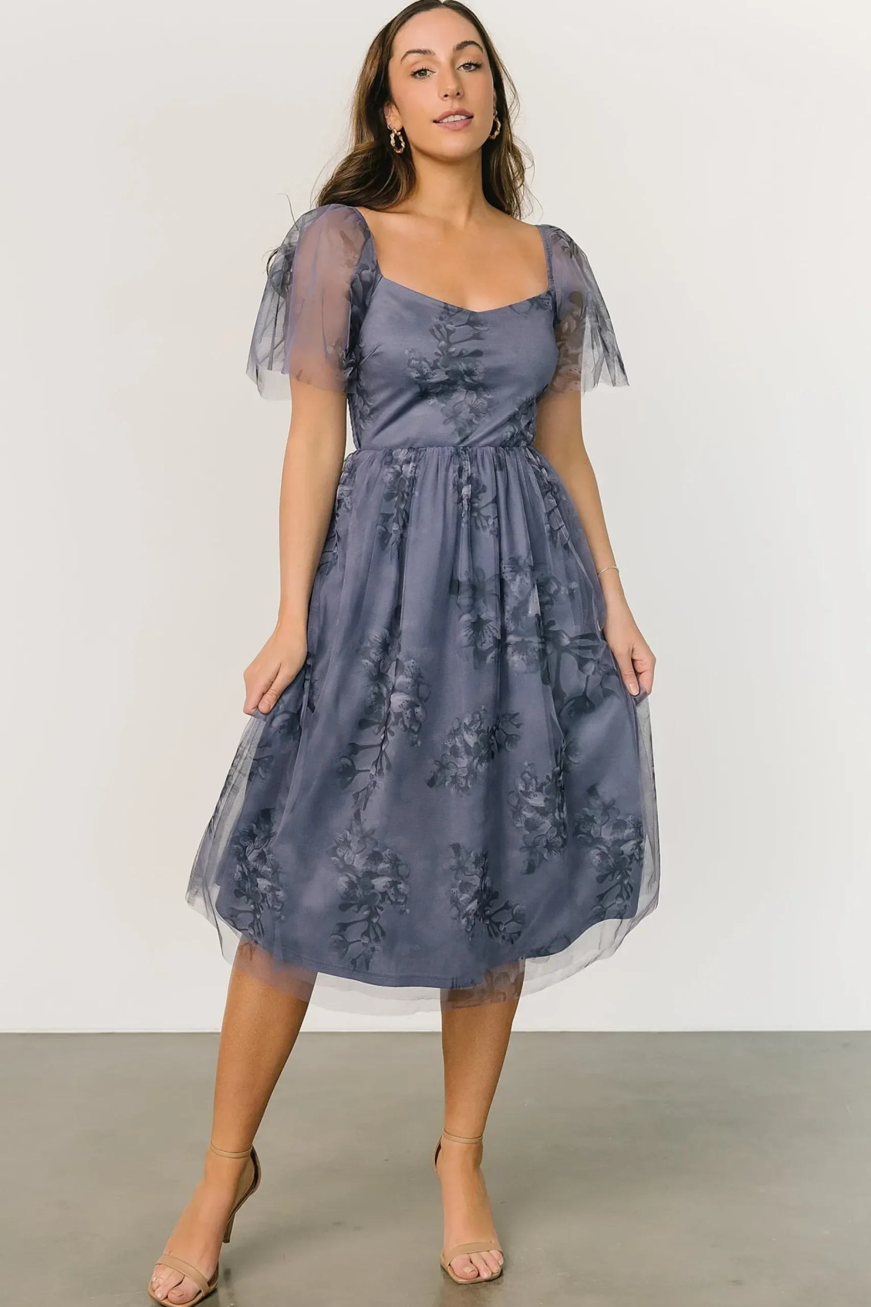 Baltic Born WINTER ESSENTIALS|COMING SOON|Gwyneth Tulle Midi Dress | Slate Blue Multi
