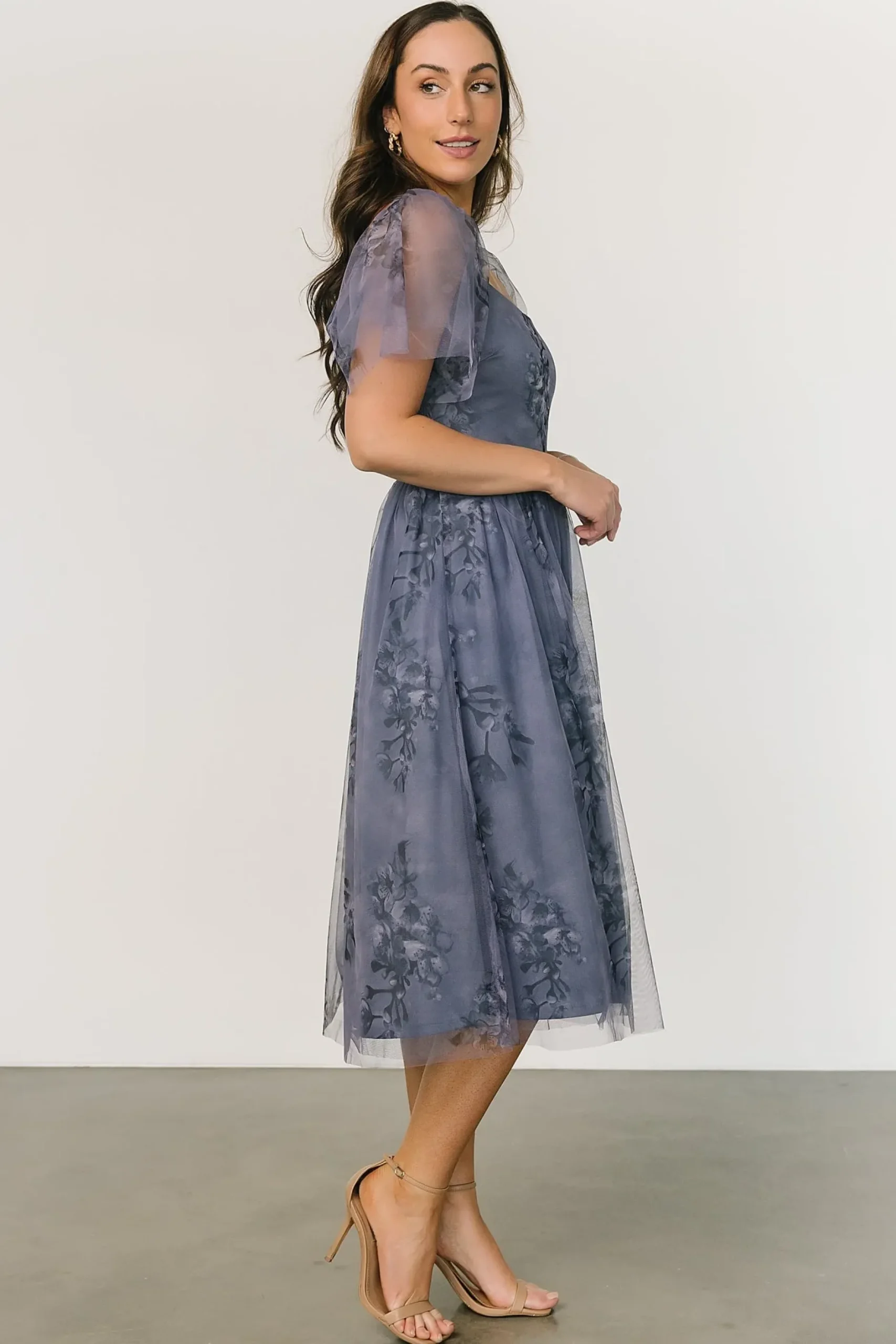 Baltic Born WINTER ESSENTIALS|COMING SOON|Gwyneth Tulle Midi Dress | Slate Blue Multi