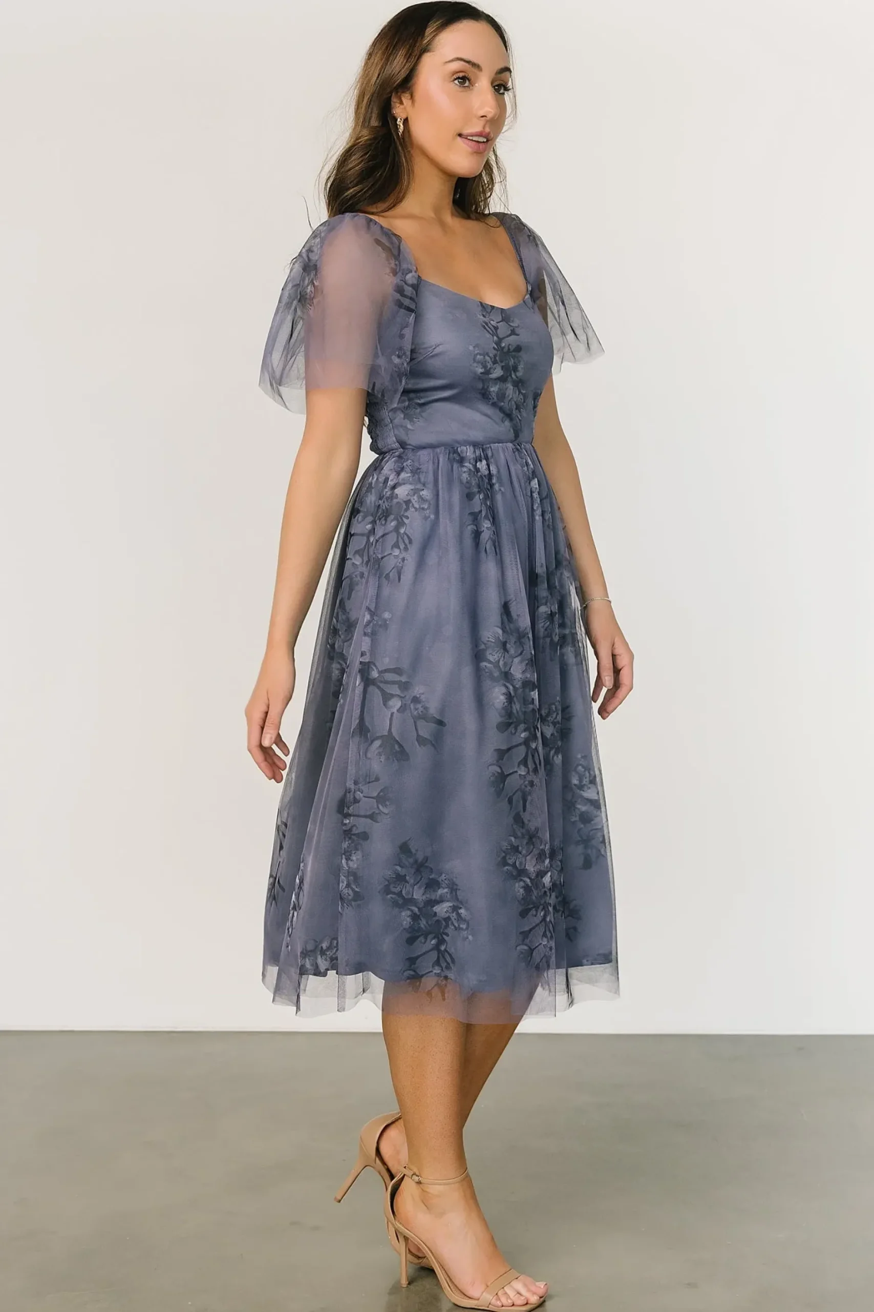 Baltic Born WINTER ESSENTIALS|COMING SOON|Gwyneth Tulle Midi Dress | Slate Blue Multi