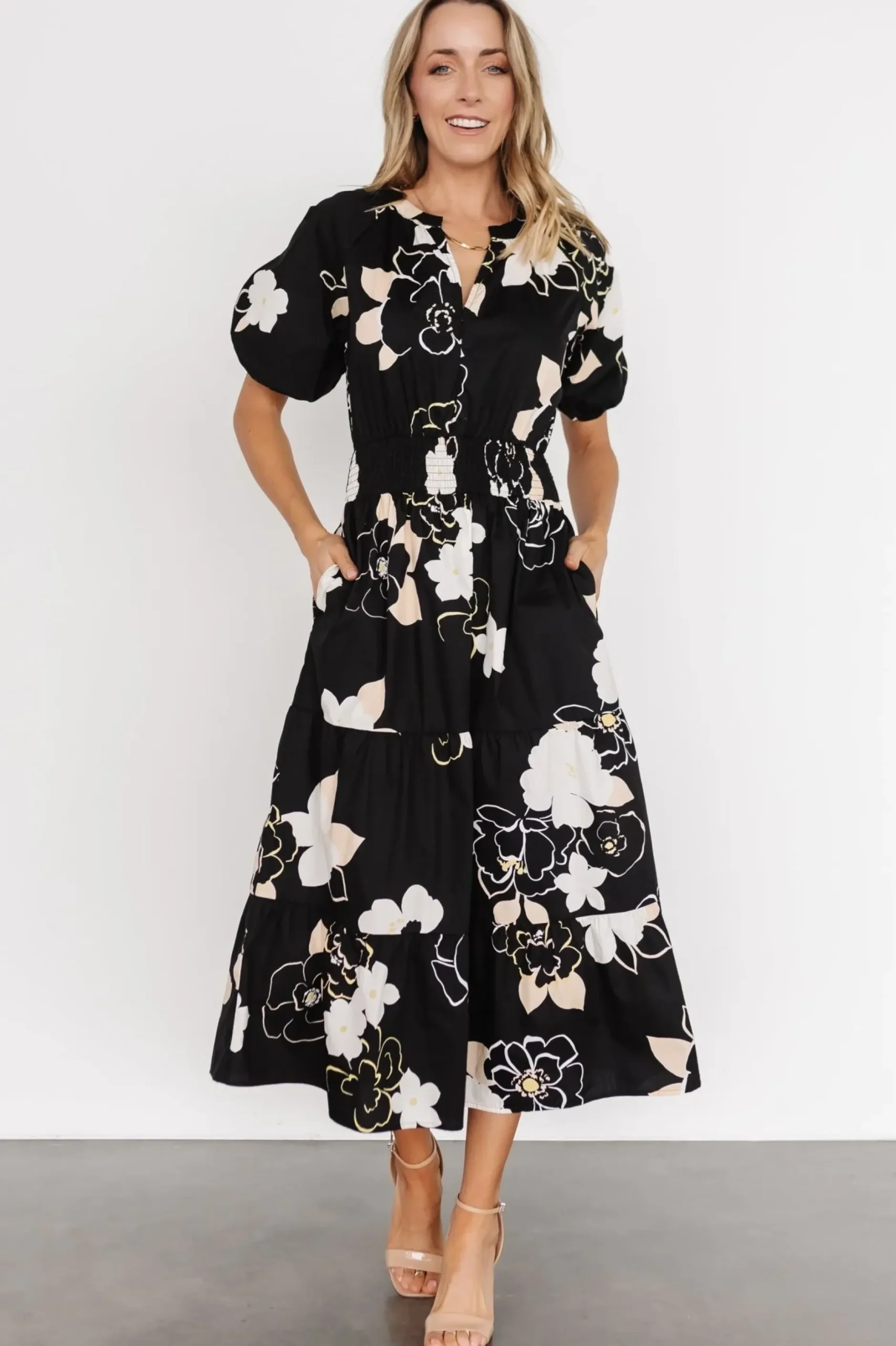 Baltic Born EXTENDED SIZING|Hacienda Tiered Midi Dress | Black Multi