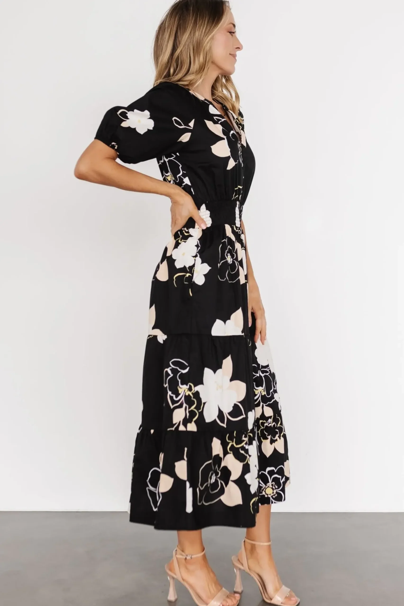 Baltic Born EXTENDED SIZING|Hacienda Tiered Midi Dress | Black Multi