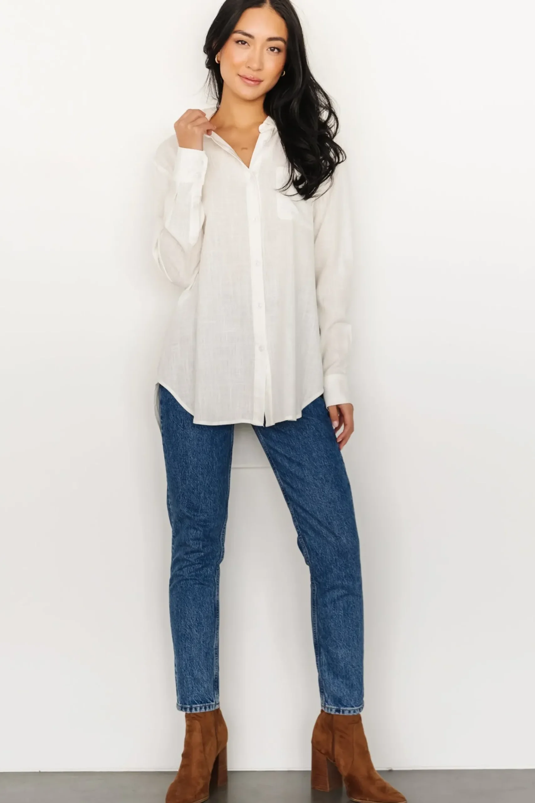 Baltic Born blouses + shirts|Harlan Linen Button Down Top | Off White