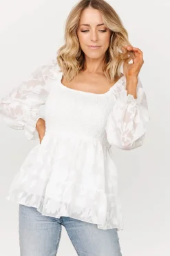 Baltic Born blouses + shirts|Ines Smocked Top | White