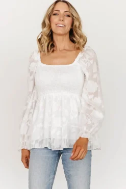 Baltic Born blouses + shirts|Ines Smocked Top | White