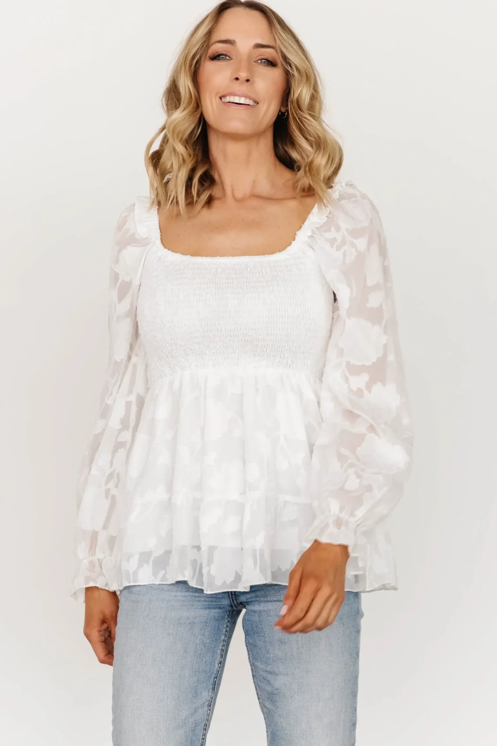 Baltic Born blouses + shirts|Ines Smocked Top | White