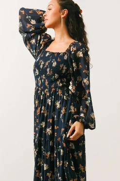 Baltic Born bump friendly|Isabela Smocked Maxi Dress | Navy Multi Floral