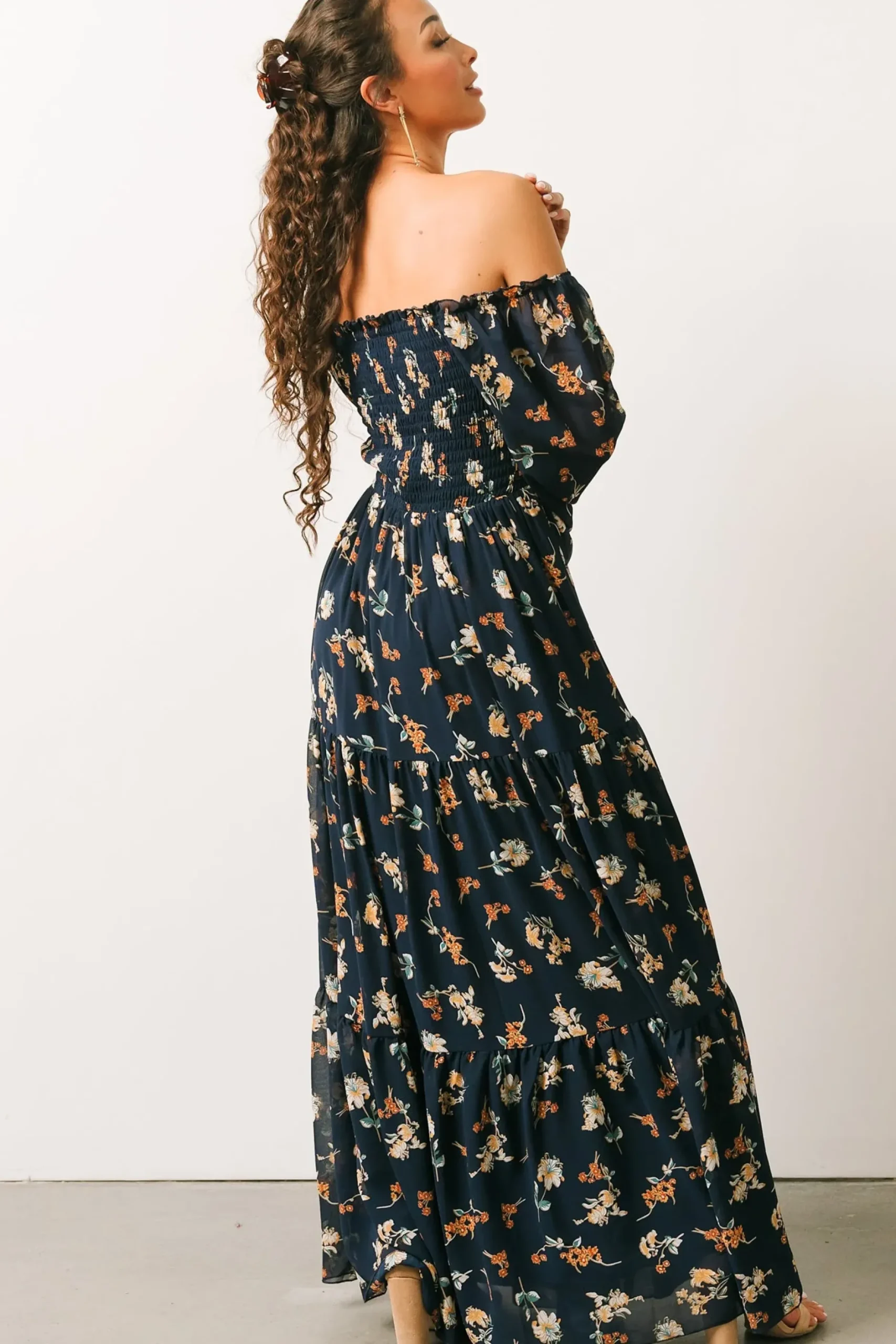 Baltic Born bump friendly|Isabela Smocked Maxi Dress | Navy Multi Floral