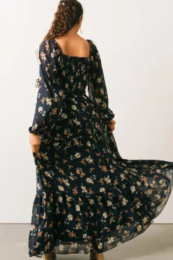 Baltic Born bump friendly|Isabela Smocked Maxi Dress | Navy Multi Floral