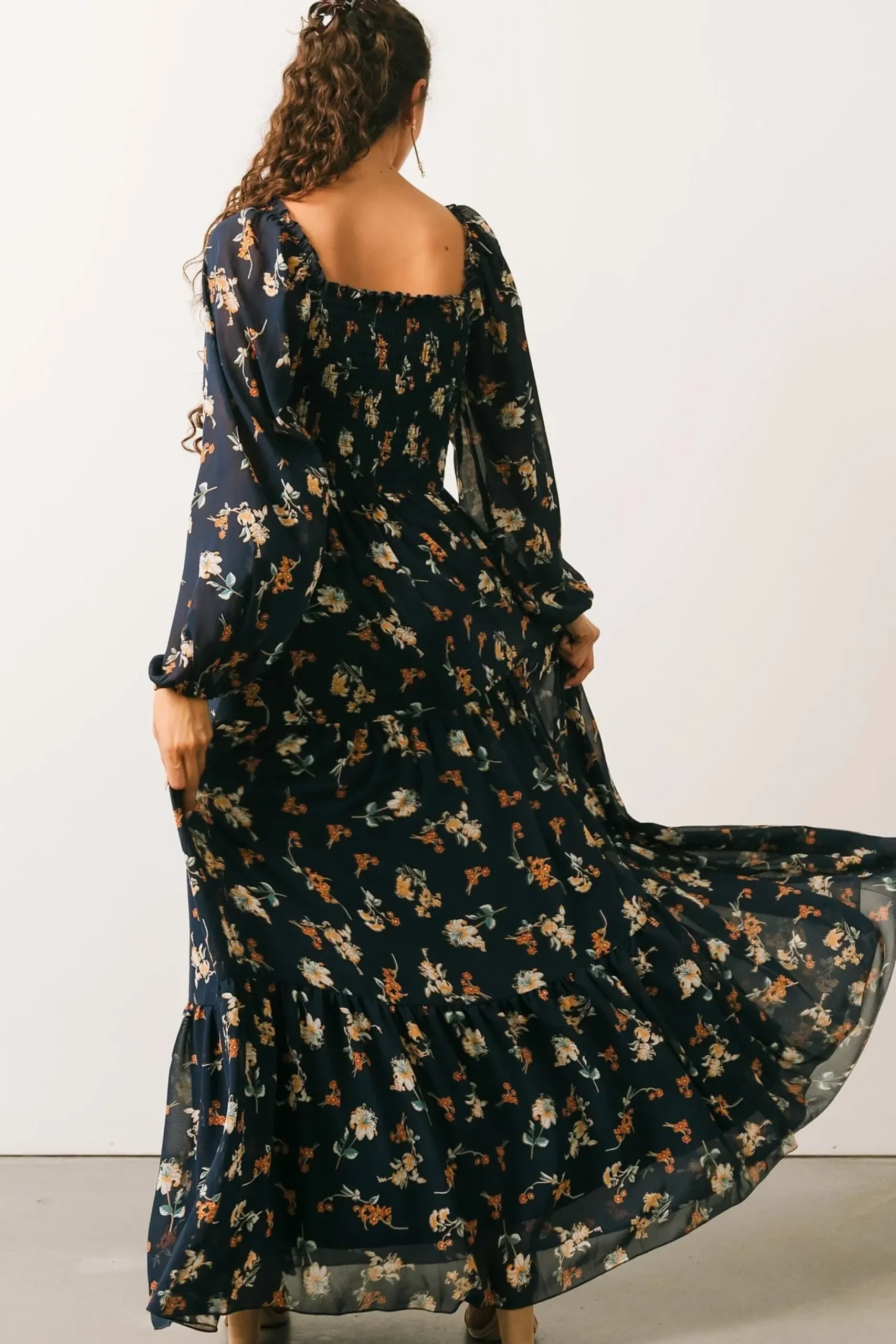 Baltic Born bump friendly|Isabela Smocked Maxi Dress | Navy Multi Floral