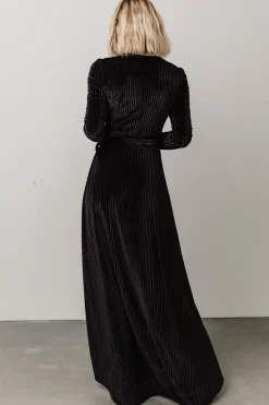 Baltic Born SALE|Jada Ribbed Velvet Wrap Dress | Black