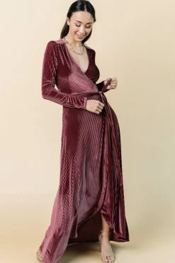 Baltic Born SALE|Jada Ribbed Velvet Wrap Dress | Dark Rose