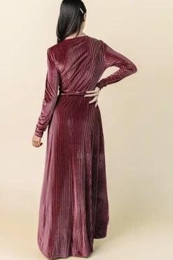 Baltic Born SALE|Jada Ribbed Velvet Wrap Dress | Dark Rose