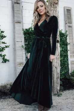Baltic Born SALE|Jada Ribbed Velvet Wrap Dress | Emerald
