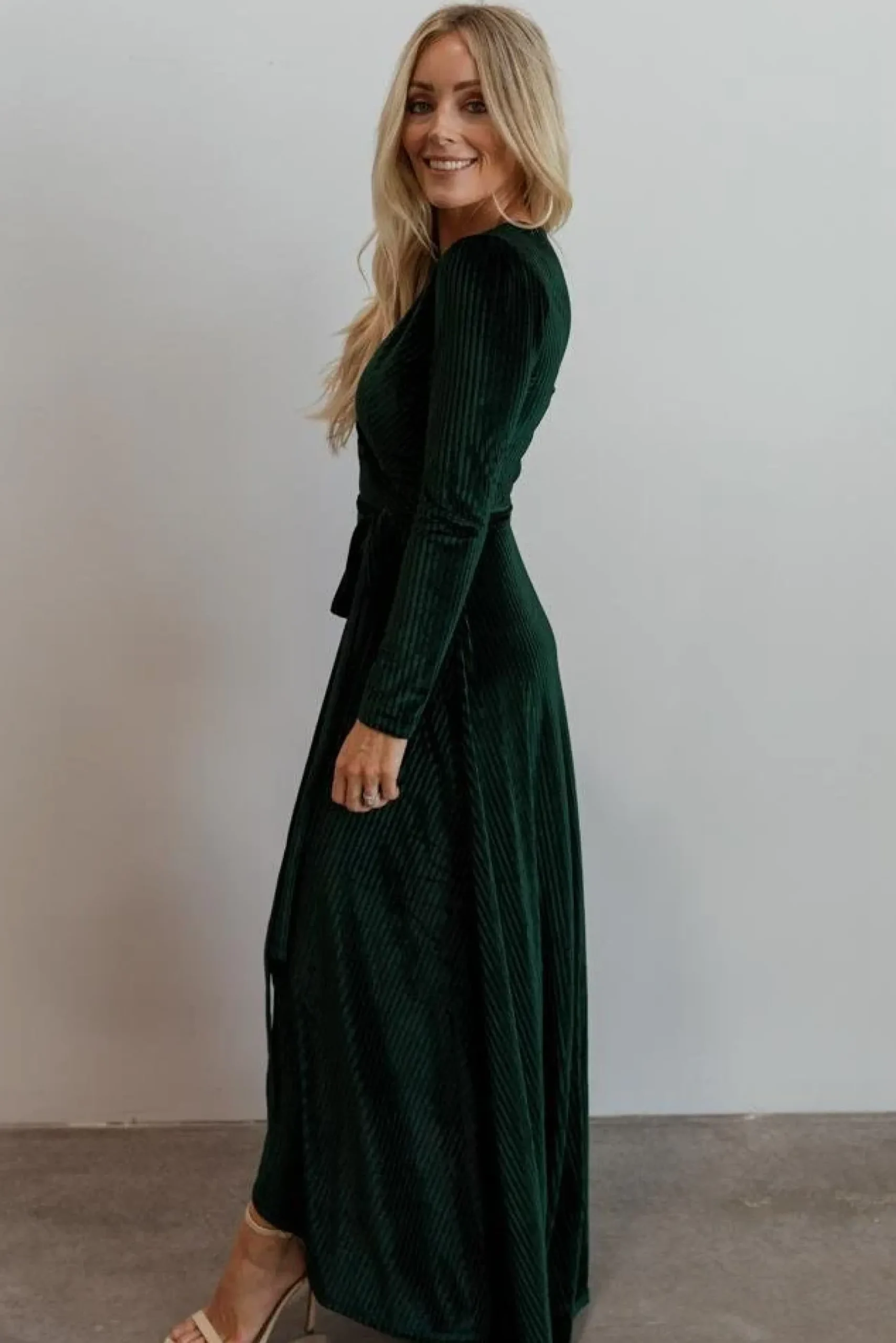 Baltic Born SALE|Jada Ribbed Velvet Wrap Dress | Emerald