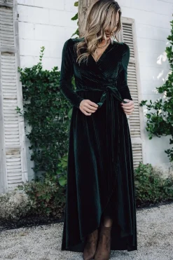 Baltic Born SALE|Jada Ribbed Velvet Wrap Dress | Emerald