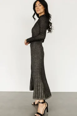 Baltic Born maxi dresses|bump friendly|Jamelia Pleated Sweater Dress | Black + Gold