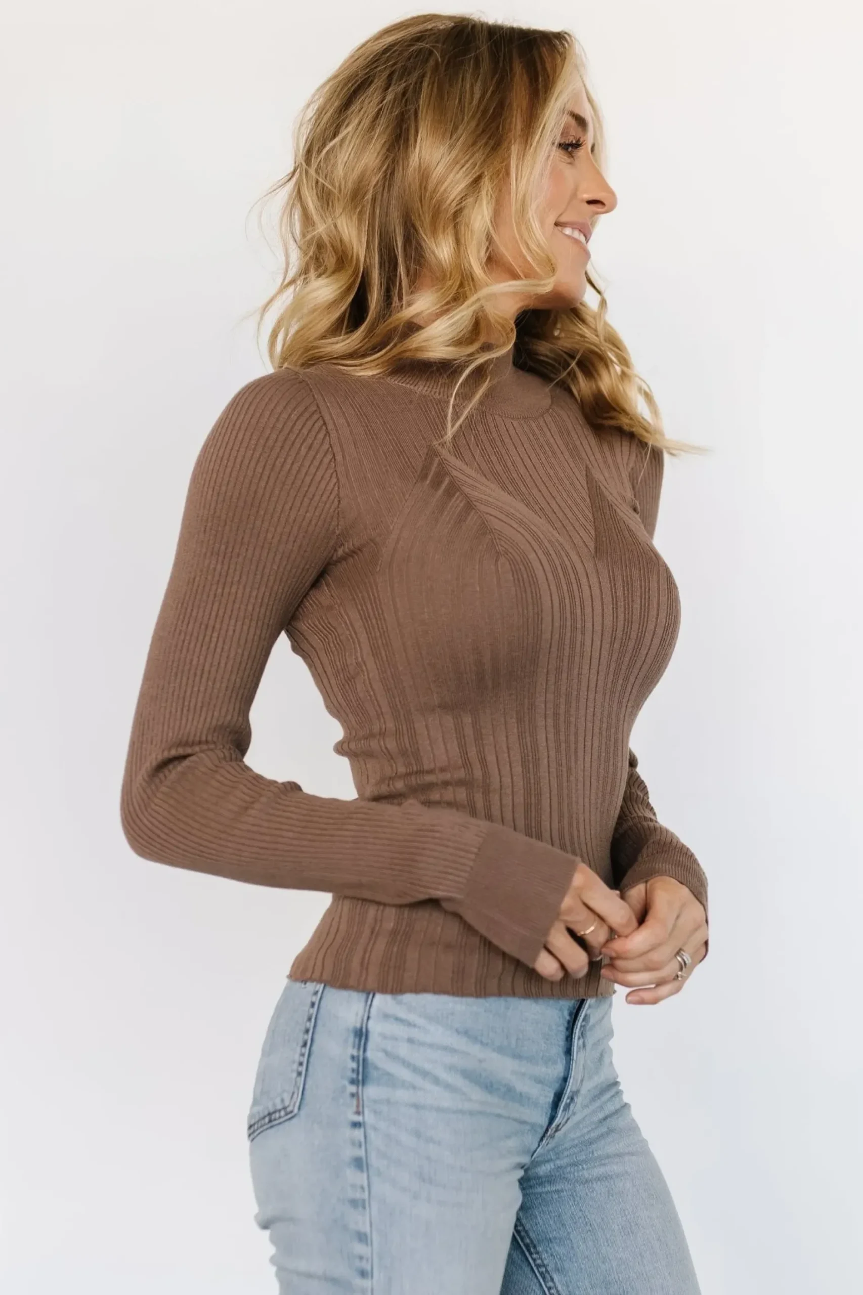 Baltic Born sweaters|Jamison Ribbed Sweater Top | Brown