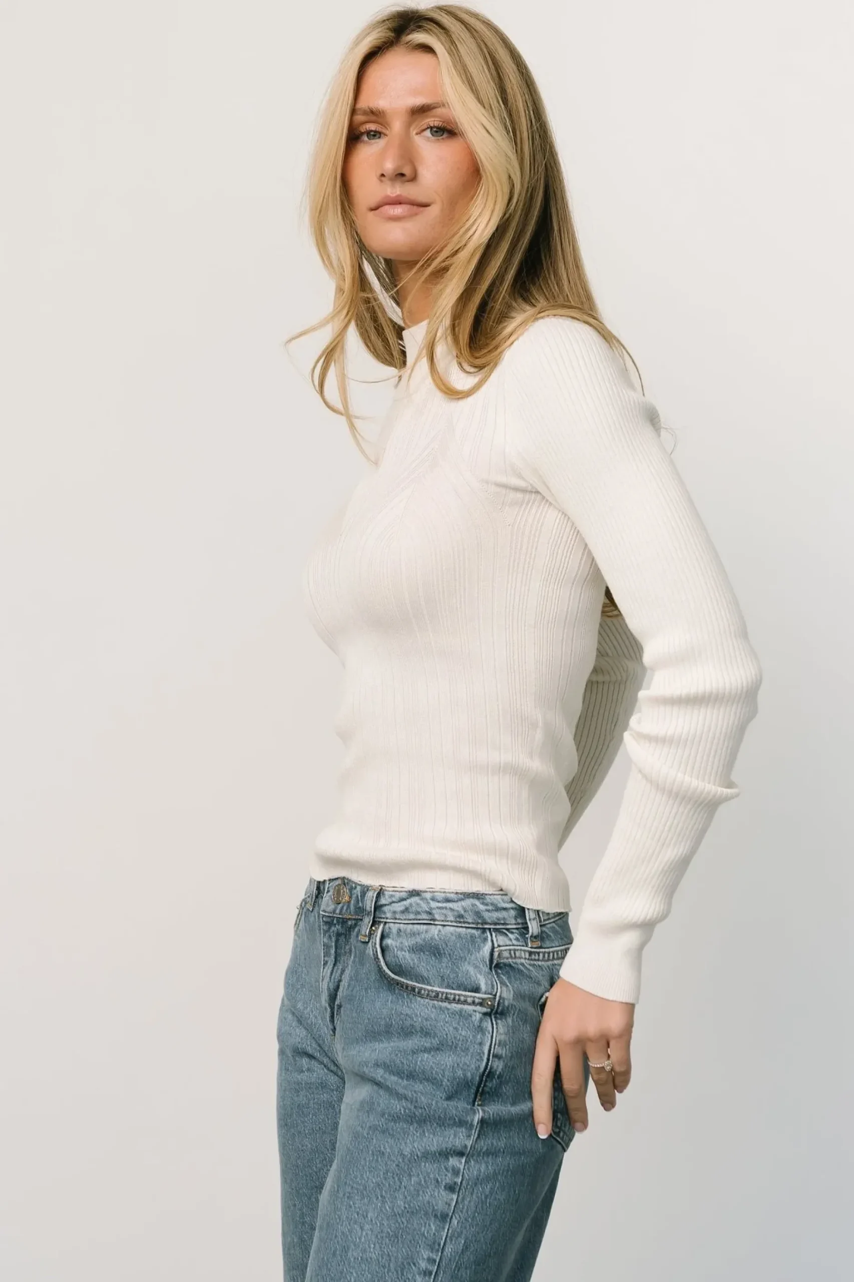 Baltic Born sweaters|Jamison Ribbed Sweater Top | Ivory