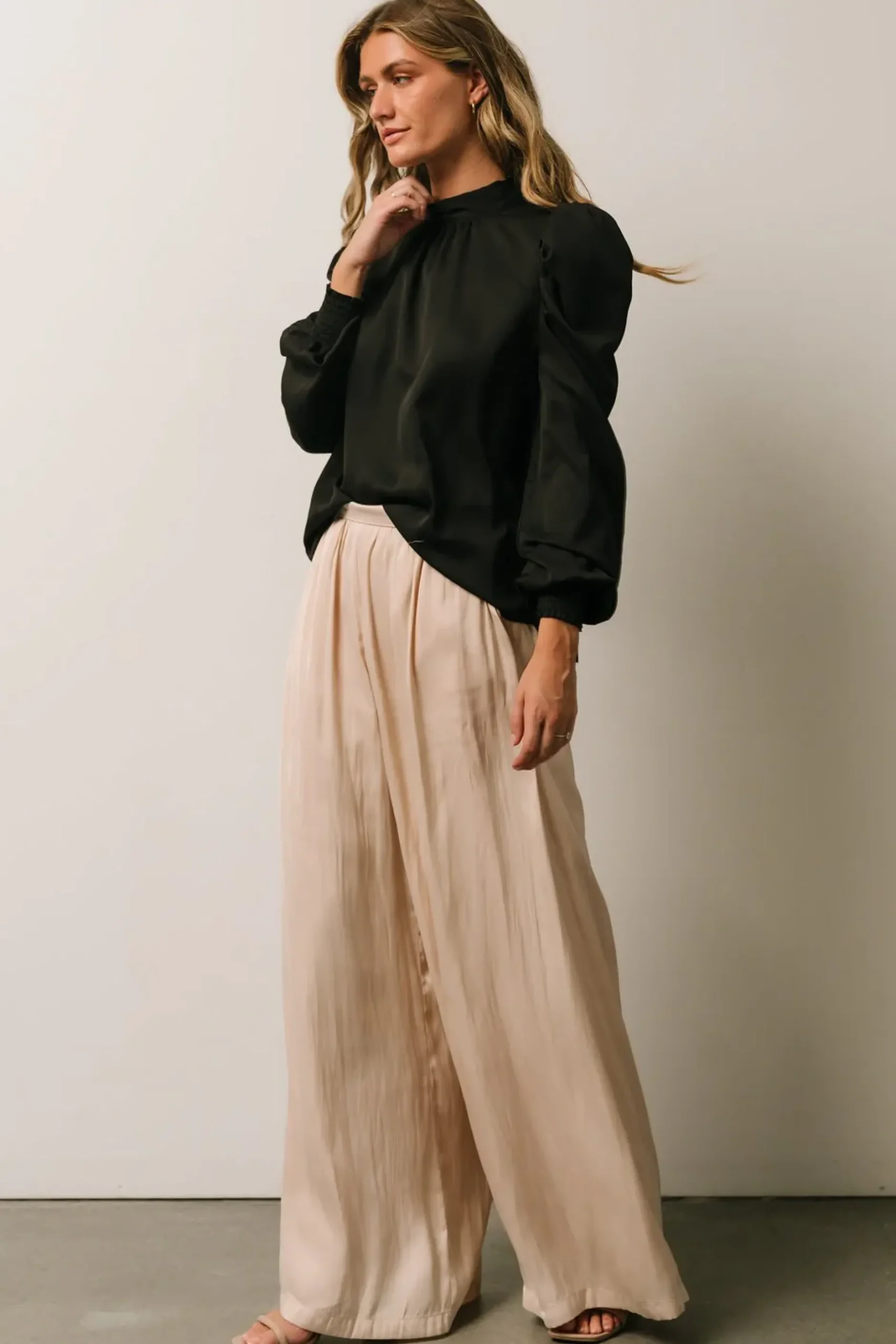 Baltic Born pants|WINTER ESSENTIALS|Jayla Palazzo Satin Pant | Champagne