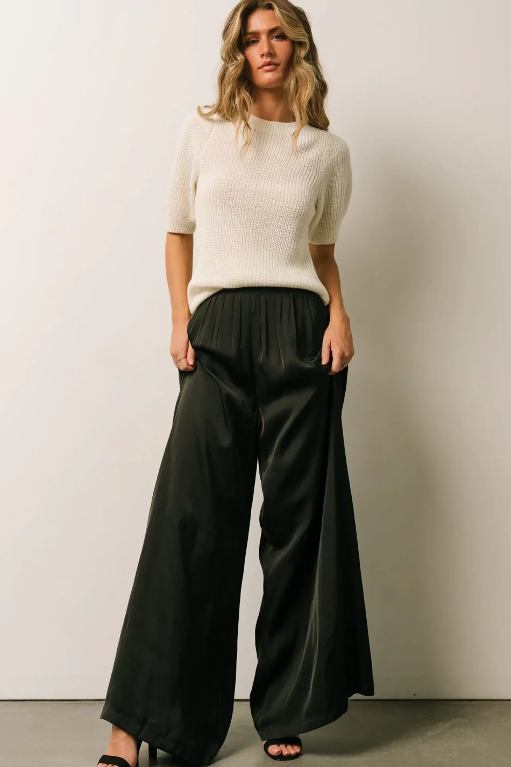 Baltic Born pants|WINTER ESSENTIALS|Jayla Palazzo Satin Pant | Champagne