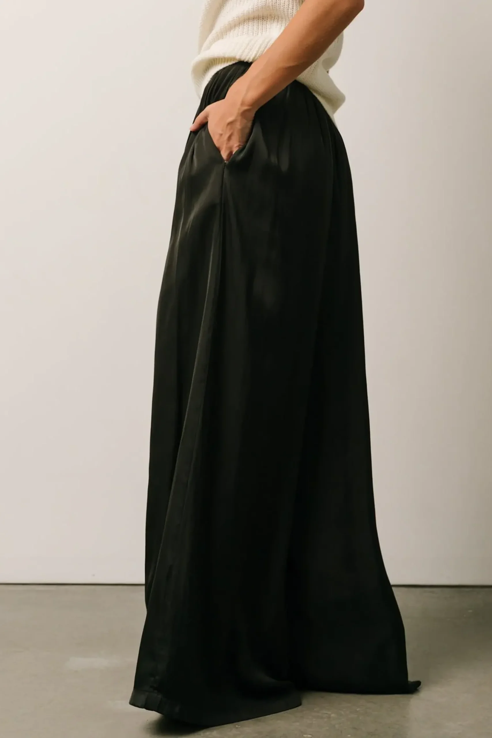 Baltic Born pants|WINTER ESSENTIALS|Jayla Palazzo Satin Pant | Black