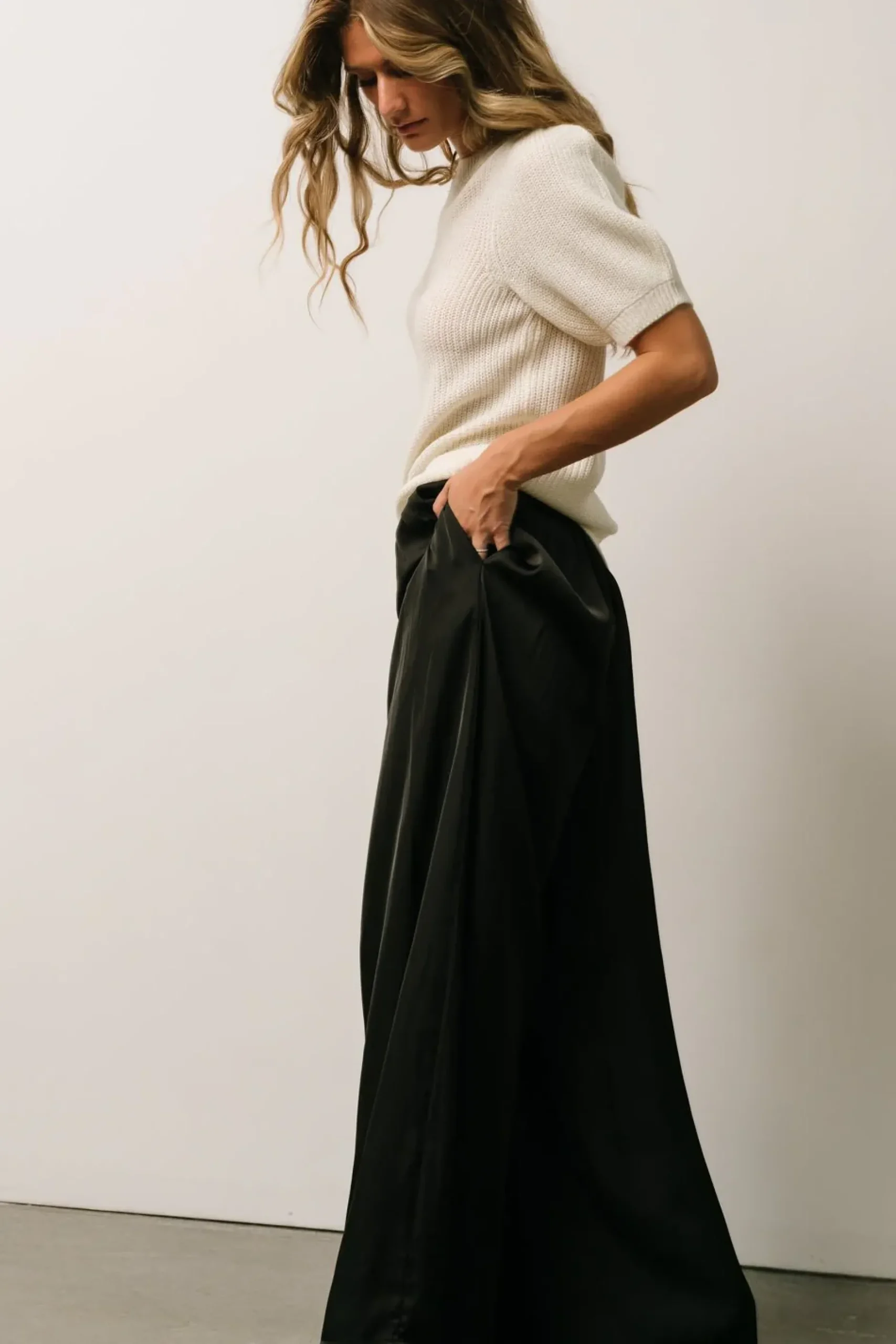 Baltic Born pants|WINTER ESSENTIALS|Jayla Palazzo Satin Pant | Black