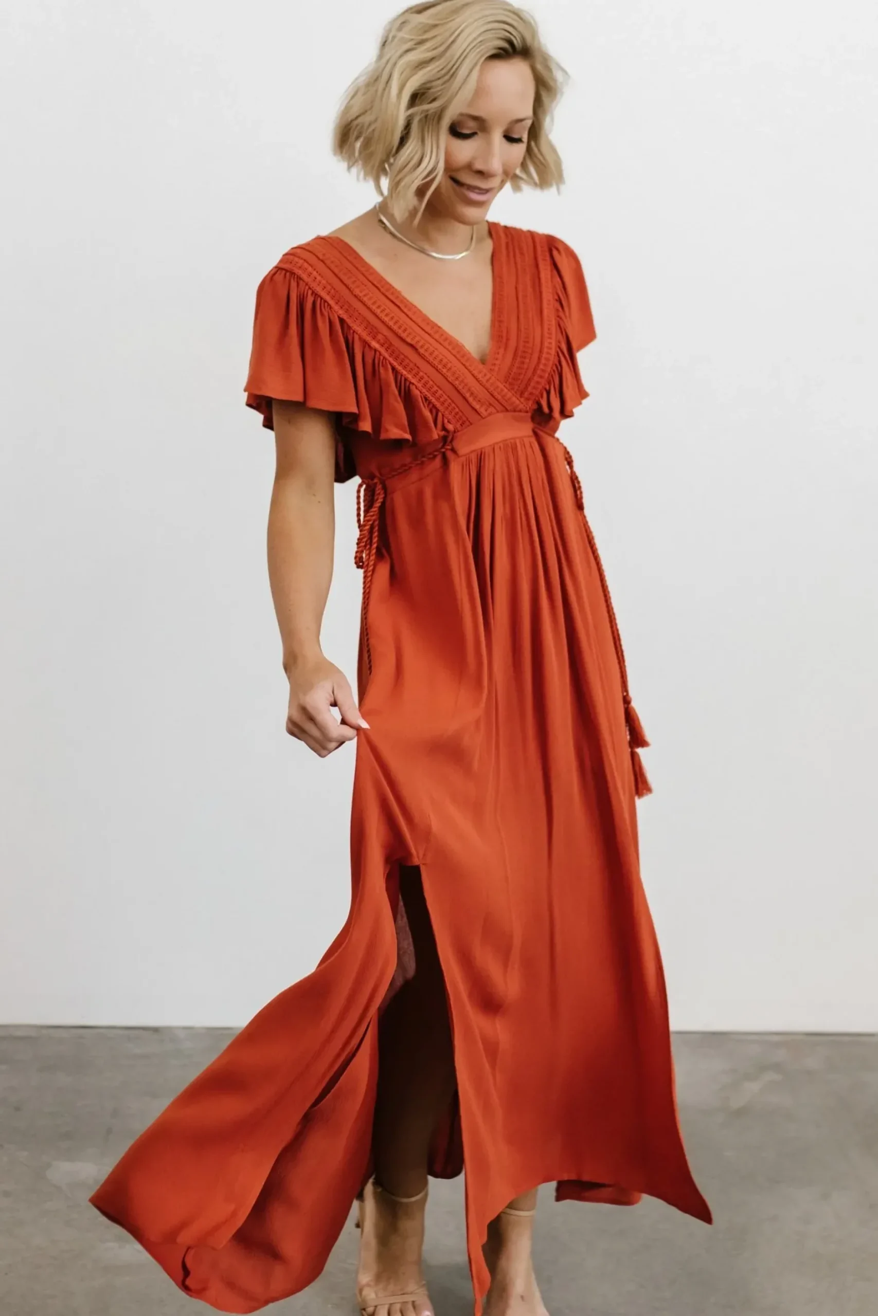 Baltic Born SALE|Jennifer Deep V Maxi Dress | Rust