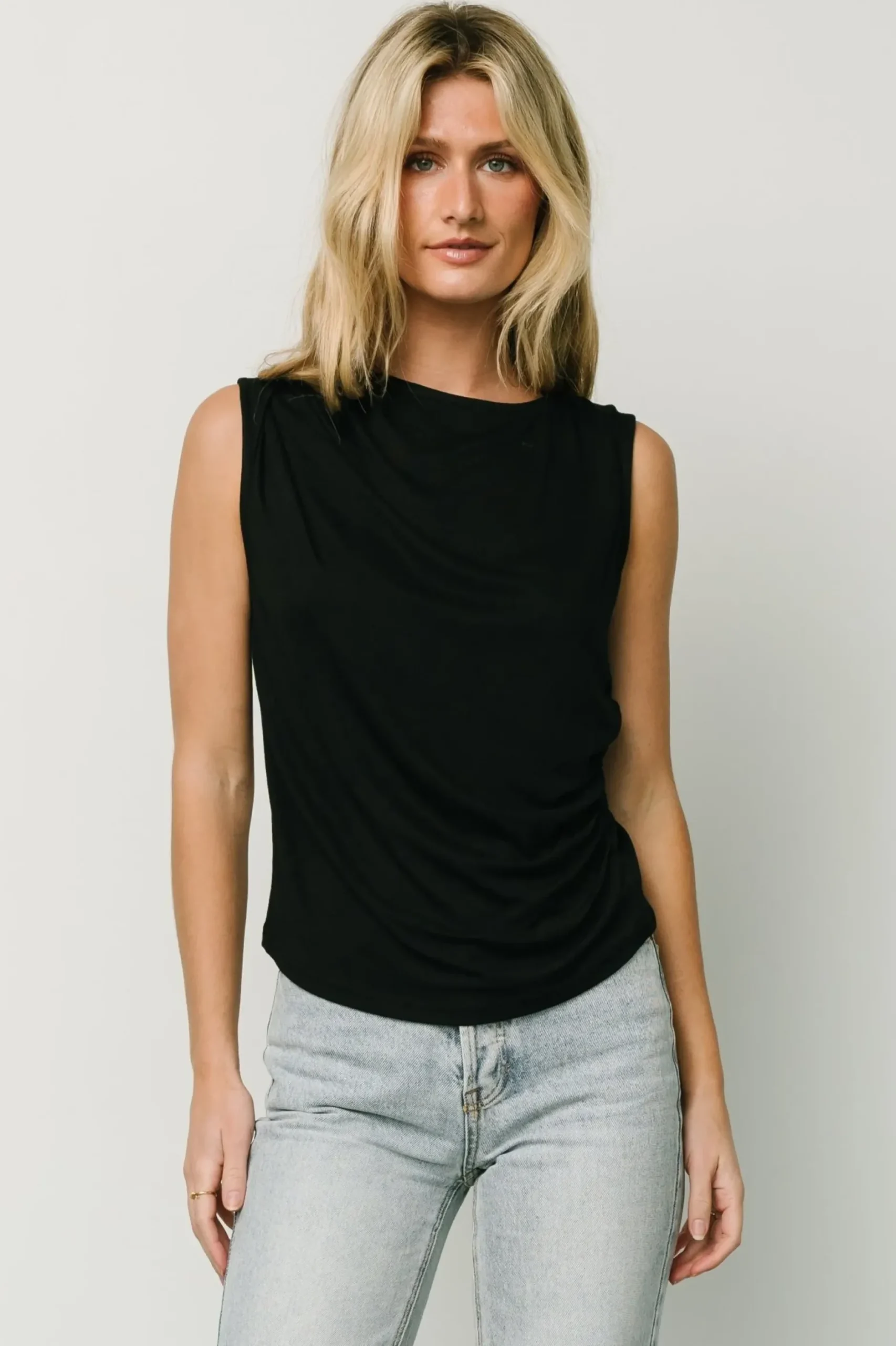 Baltic Born blouses + shirts|Jia Ruched Tank Top | Black