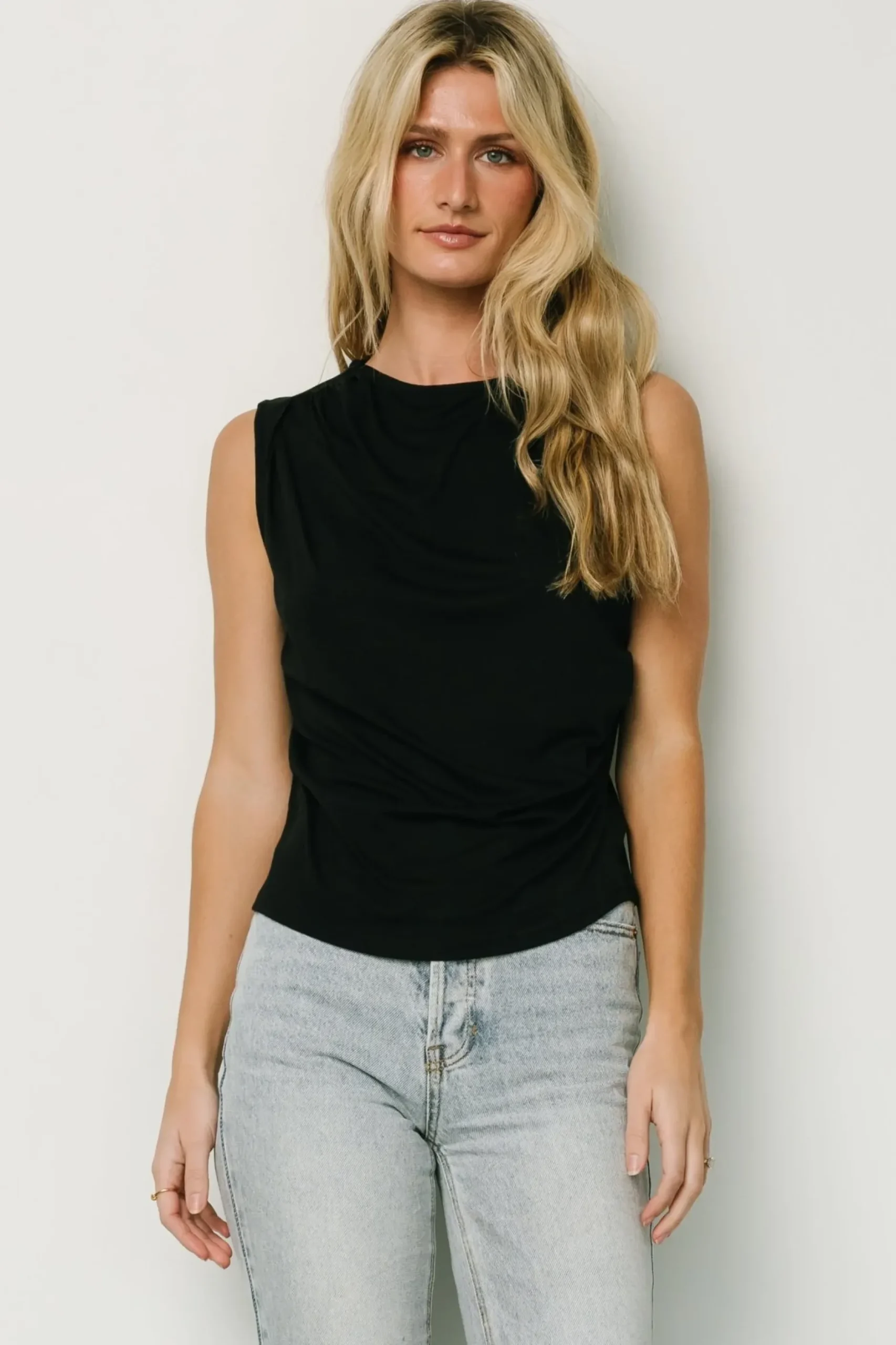 Baltic Born blouses + shirts|Jia Ruched Tank Top | Black