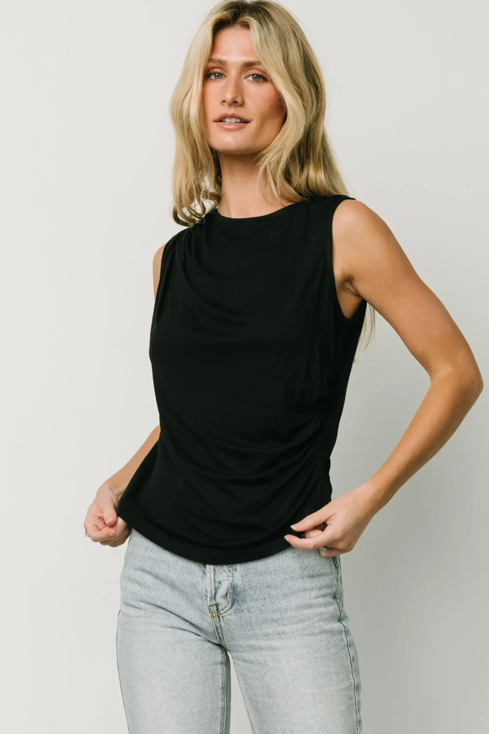 Baltic Born blouses + shirts|Jia Ruched Tank Top | Black
