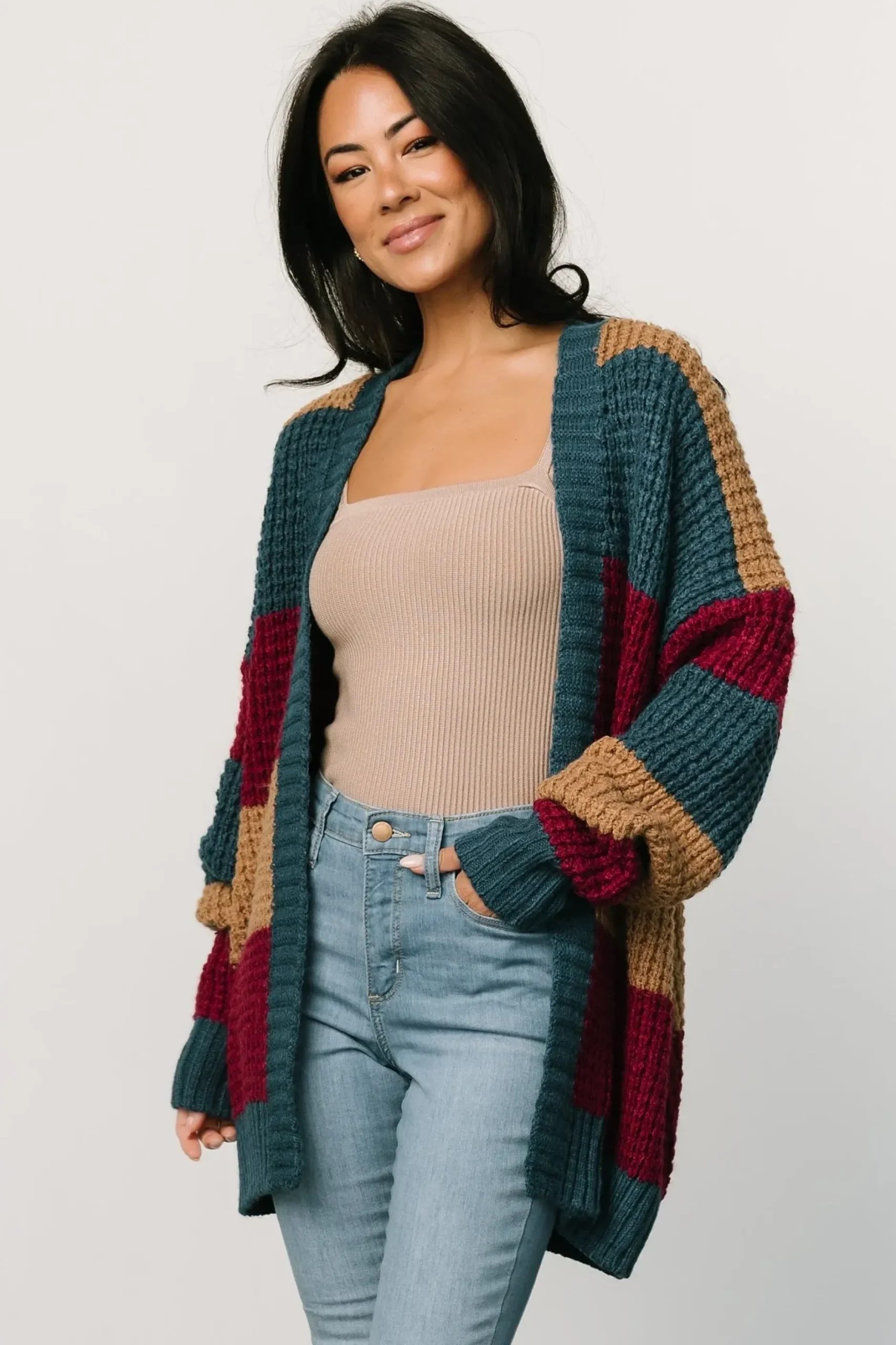 Baltic Born sweaters|cardigans|Jonah Chunky Knit Cardigan | Deep Topaz Multi