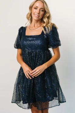 Baltic Born embellished + sequined|Joy Sequin Pearl Short Dress | Midnight Blue