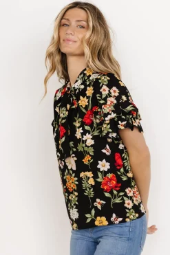 Baltic Born blouses + shirts|Judy Ruffle Sleeve Top | Black Multi
