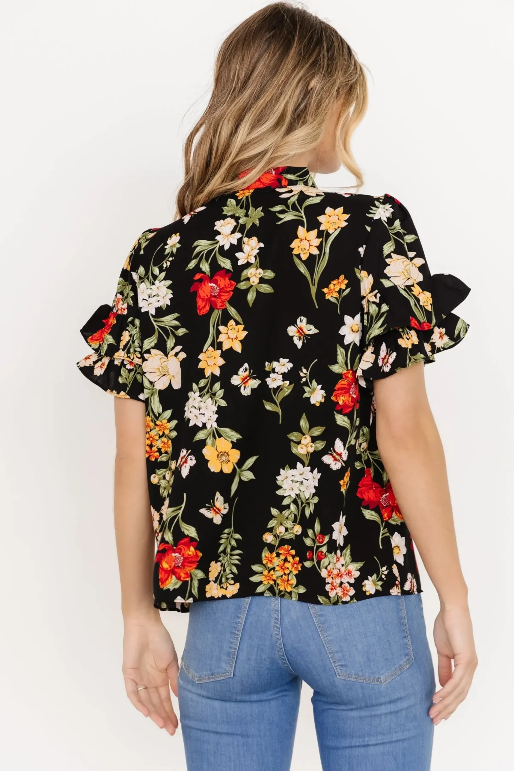 Baltic Born blouses + shirts|Judy Ruffle Sleeve Top | Black Multi