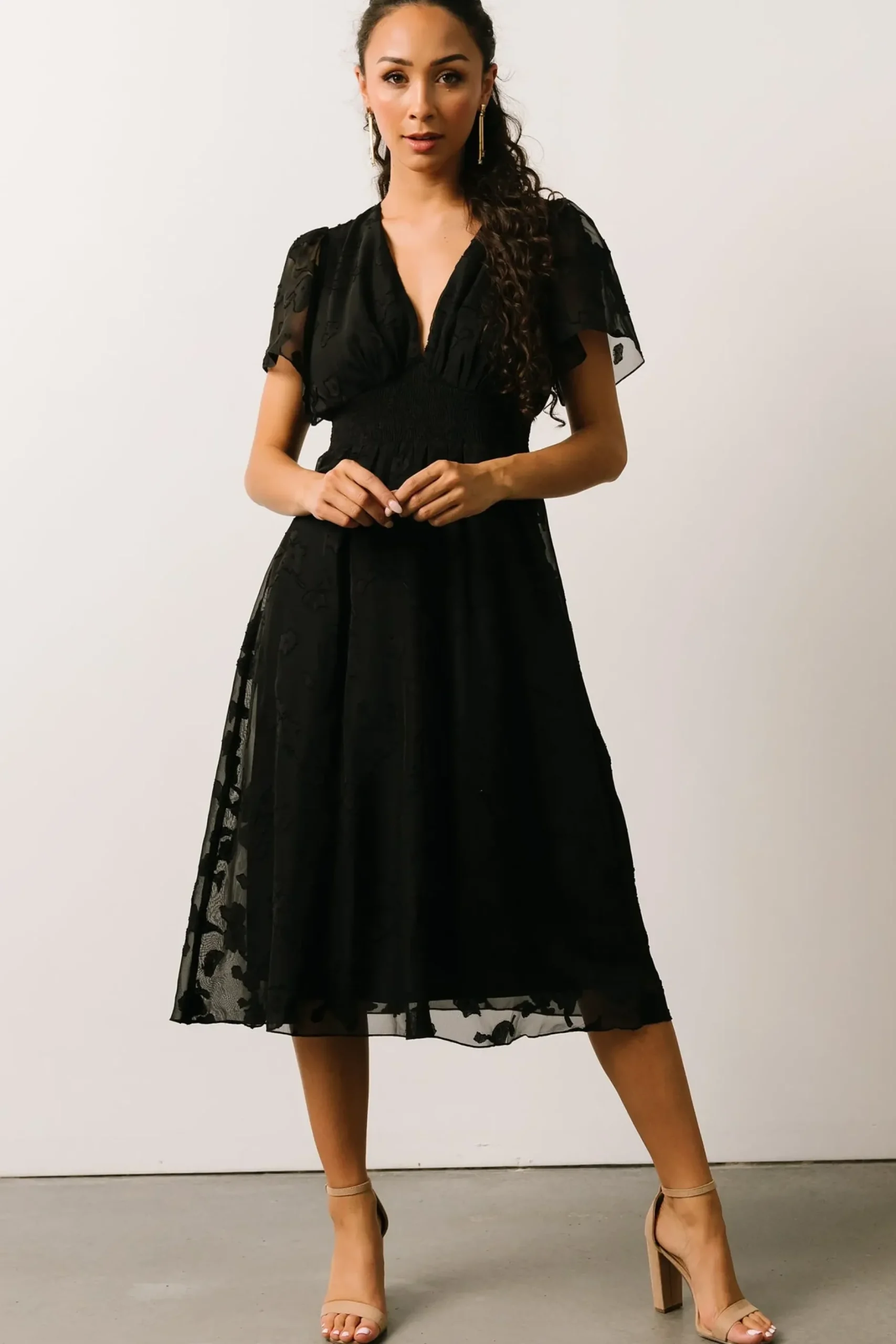 Baltic Born midi dresses|WEDDING SUITE|June Smocked Midi Dress | Black