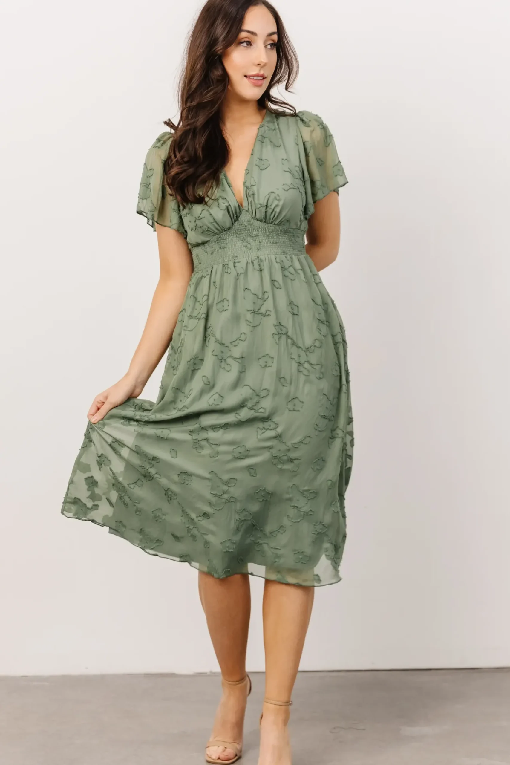 Baltic Born midi dresses|WEDDING SUITE|June Smocked Midi Dress | Green