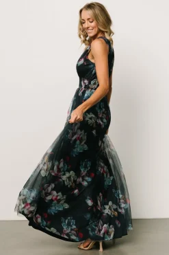 Baltic Born WEDDING SUITE|wedding guest|Kamila Tulle Maxi Dress | Navy Abstract Floral